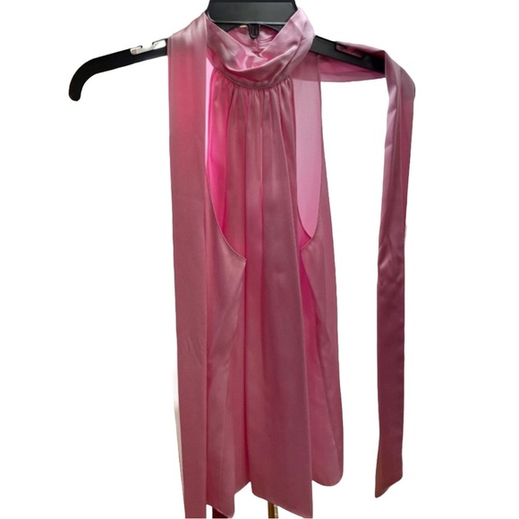 Ramy Brook Women’s Silk Sleeveless Halter Top Sz M Pink Bow Back - Picture 1 of 11